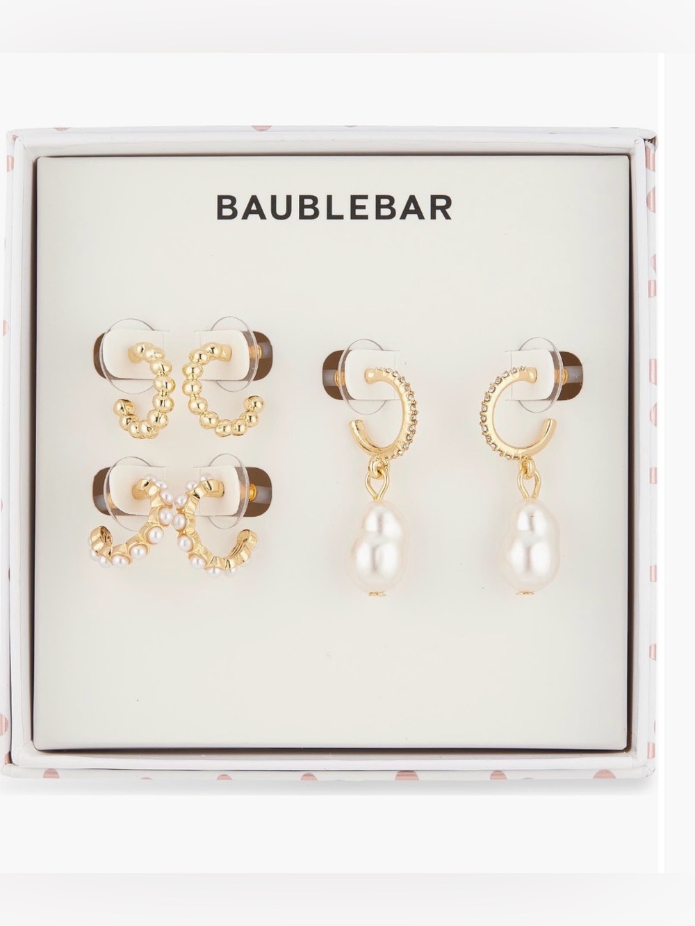 NIB Baublebar Winning Pearl-Sonality Set of 3 Drop & Huggie Hoop Earrings